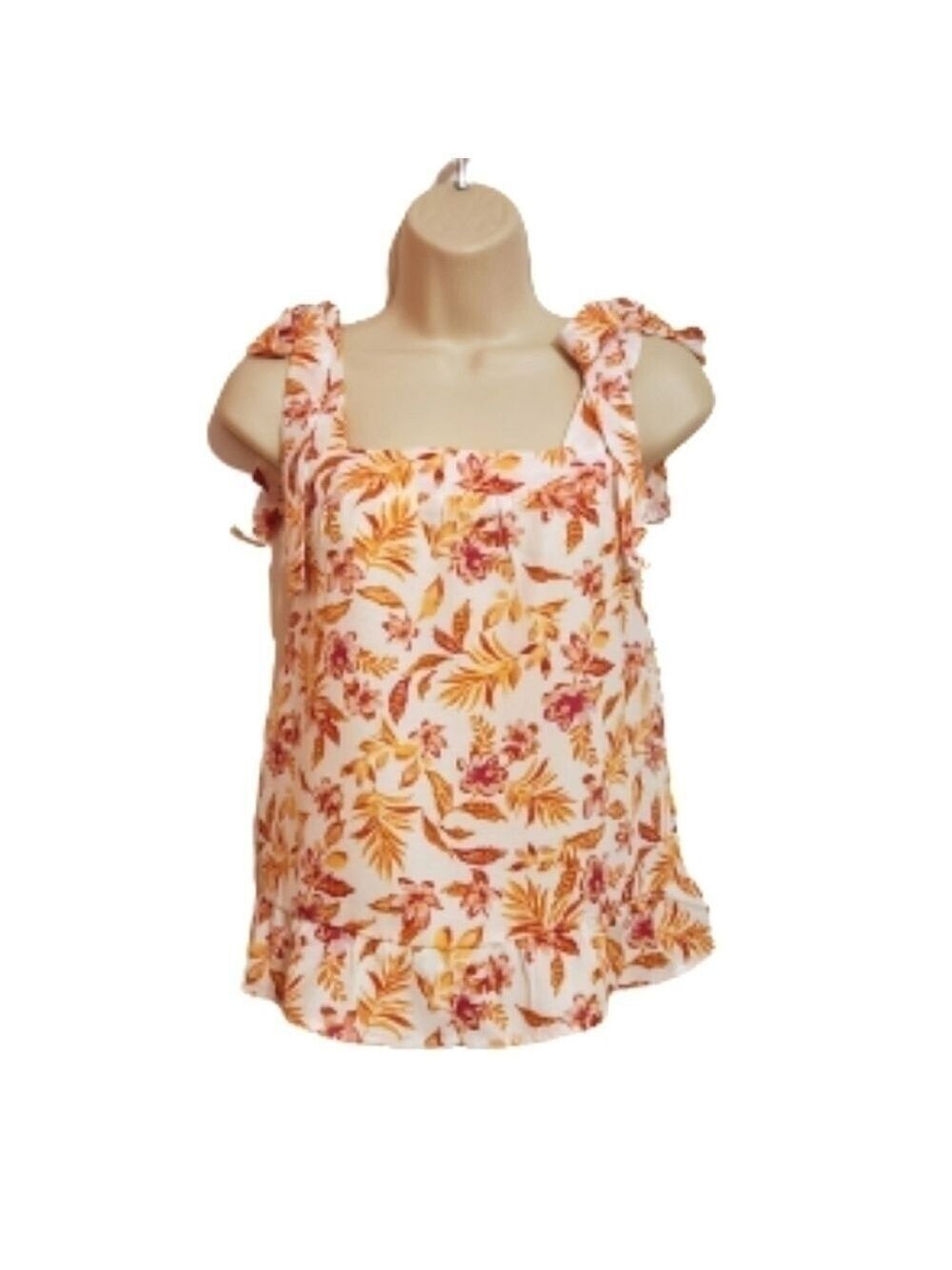 Hippie Rose Floral Tie Strap Smocked Top Ivory Orange Juniors Medium
